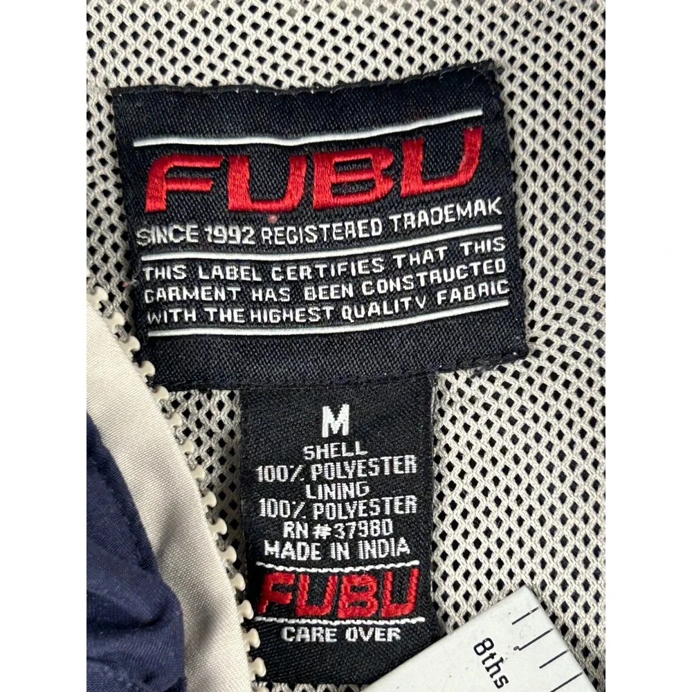 Vintage FUBU Windbreaker Jacket Mens Medium Grey Navy Blue Colorblock Full Zip